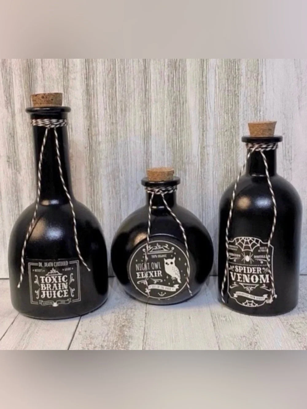 Hand Painted & Decorated Halloween Potion Bottles Set of 3